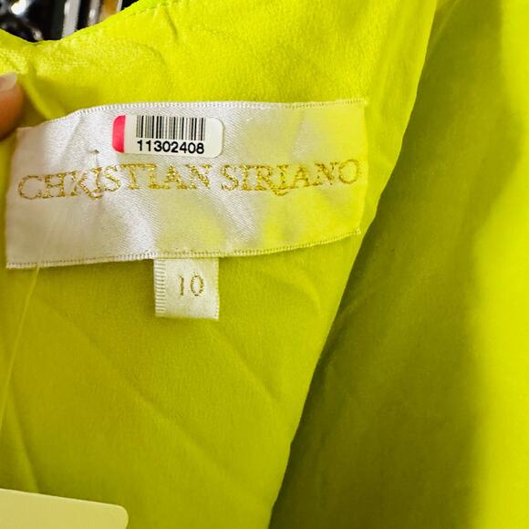 NWT CHRISTIAN SIRIANO Leopard Ties Neon Green Hi-Low Hemline Dress Size 10 - Picture 10 of 16